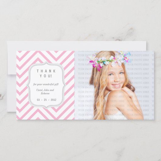 ピンクのシェブロン-どの大事な行事でも感謝していしています サンキューカード (正面)