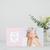 ピンクのシェブロン-どの大事な行事でも感謝していしています サンキューカード (スタンド正面)