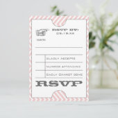 ピンクのシェブロン ゼブラパターン ヴィンテージ モダン チケット ウェディング 出欠カード (スタンド正面)