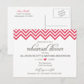 ピンクのシェブロン リハーサル ディナー 招待状 ポストカード (正面/裏面)