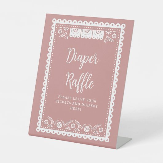 ピンクのシエリートリンド赤ちゃんシャワーおむつラッフル 台座サイン (正面)