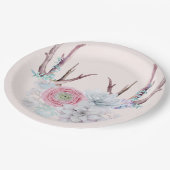 ピンクのシカの(雄ジカの)枝角の花のSucculentの庭 ペーパープレート (アングル)