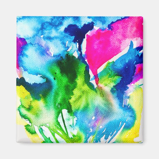 ピンクのシクラメン花の抽象的な水彩画 マグネット (正面)