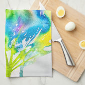 ピンクのシクラメン花抽象芸術水色 キッチンタオル (四つ折り)