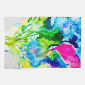 ピンクのシクラメン花抽象芸術水色 キッチンタオル (横)