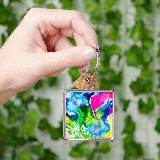 ピンクのシクラメン花抽象芸術水色 キーホルダー (手)