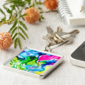 ピンクのシクラメン花抽象芸術水色 キーホルダー (側面)