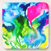 ピンクのシクラメン花抽象芸術水色 コースター (正面)