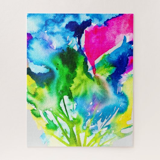 ピンクのシクラメン花抽象芸術水色 ジグソーパズル (縦)