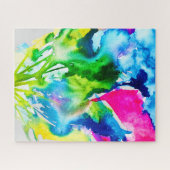 ピンクのシクラメン花抽象芸術水色 ジグソーパズル (横)