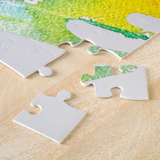 ピンクのシクラメン花抽象芸術水色 ジグソーパズル (側面)