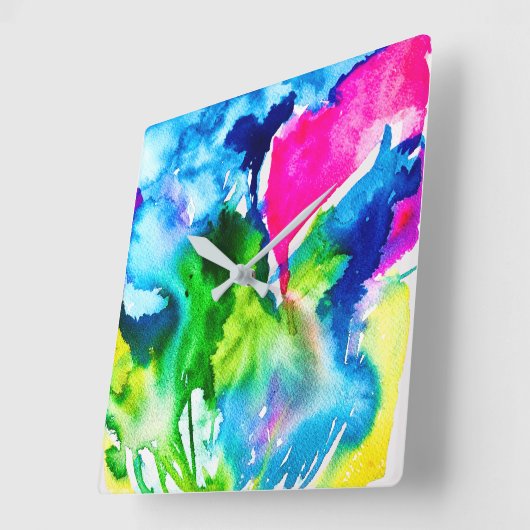 ピンクのシクラメン花抽象芸術水色 スクエア壁時計 (傾斜)