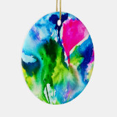 ピンクのシクラメン花抽象芸術水色 セラミックオーナメント (右)