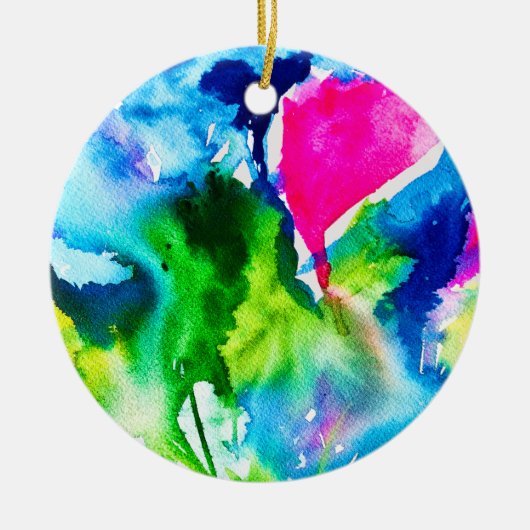 ピンクのシクラメン花抽象芸術水色 セラミックオーナメント (正面)