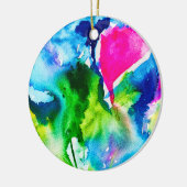 ピンクのシクラメン花抽象芸術水色 セラミックオーナメント (左)