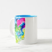 ピンクのシクラメン花抽象芸術水色 ツートーンマグカップ (正面左)