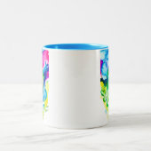 ピンクのシクラメン花抽象芸術水色 ツートーンマグカップ (中央)