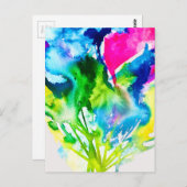 ピンクのシクラメン花抽象芸術水色 ポストカード (正面/裏面)