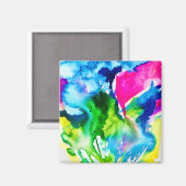 ピンクのシクラメン花抽象芸術水色 マグネット (正面/裏面)