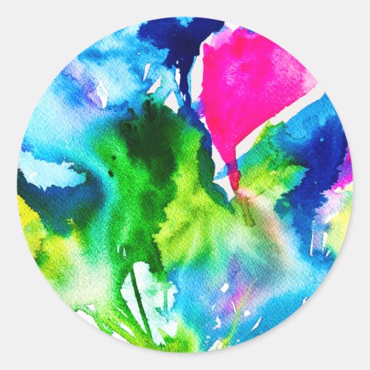 ピンクのシクラメン花抽象芸術水色 ラウンドシール (正面)