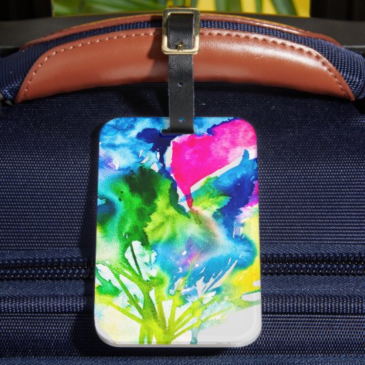 ピンクのシクラメン花抽象芸術水色 ラゲッジタグ (正面インサイチュ2)