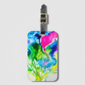ピンクのシクラメン花抽象芸術水色 ラゲッジタグ (正面縦)