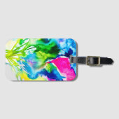 ピンクのシクラメン花抽象芸術水色 ラゲッジタグ (正面横)