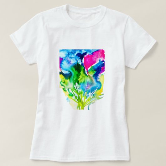 ピンクのシクラメン花抽象芸術水色 Tシャツ (デザイン正面)
