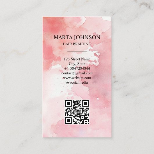 ピンクのシックなアフロ系アメリカ人の組み合わせ編みQRコード 名刺 (裏面)