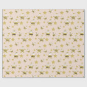 ピンクのシックなサンタ金ゴールドとスターパターン ラッピングペーパー (フラット)