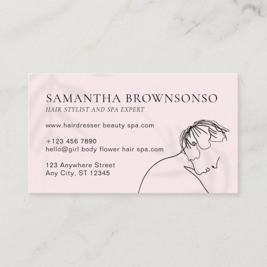 ピンクのシックなヘアスタイリスト女性 名刺 (裏面)