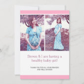 ピンクのシックな写真コラージュ妊娠の発表 案内状 (正面)