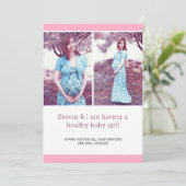 ピンクのシックな写真コラージュ妊娠の発表 案内状 (スタンド正面)