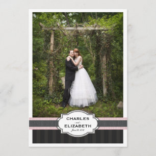 ピンクのシックな結婚式は写真カード感謝していしています サンキューカード