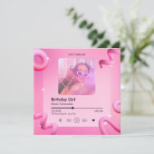 ピンクのシックな音楽プレイリストのカバー写真の誕生日 招待状 (スタンド正面)