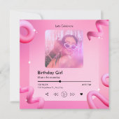 ピンクのシックな音楽プレイリストのカバー写真の誕生日 招待状 (正面)