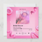 ピンクのシックな音楽プレイリストカバーの写真ブライダルシャワー 招待状 (正面)