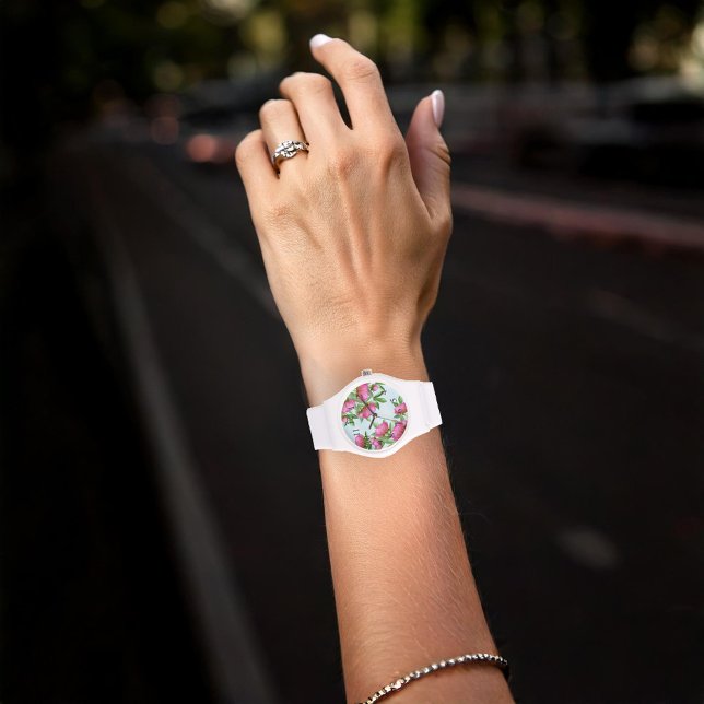 ピンクのシックフローラ牡丹シンプルの花エレガント咲き 腕時計 (Peonies Floral Watch)