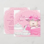 ピンクのシップ&シー ベビーガールシャワー 招待状 (正面/裏面)