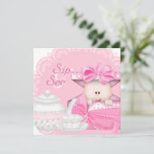 ピンクのシップ&シー ベビーガールシャワー 招待状 (スタンド正面)