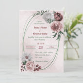 ピンクのシナモンバラ白フローラ幾何結婚体 招待状 (スタンド正面)