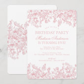 ピンクのシノワズリープリンセスバースデーパーティー 招待状 (正面/裏面)