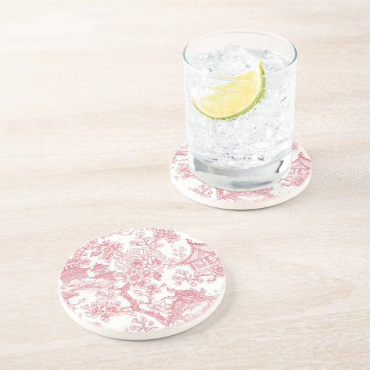ピンクのシノワズリープリント 竜と桜の花 コースター (側面)