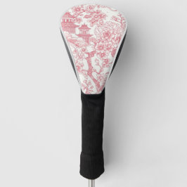 ピンクのシノワズリープリント 竜と桜の花 ゴルフヘッドカバー