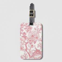 ピンクのシノワズリープリント 竜と桜の花 ラゲッジタグ