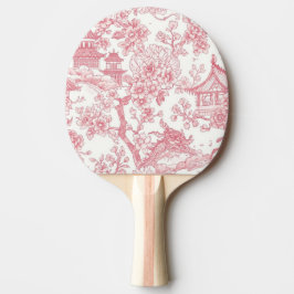 ピンクのシノワズリープリント 竜と桜の花 卓球ラケット