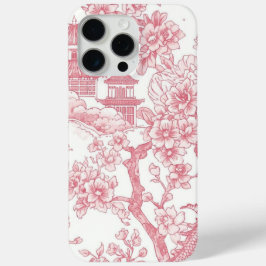 ピンクのシノワズリープリント 竜と桜の花 iPhone 15 PRO MAXケース