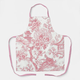 ピンクのシノワズリープリント 竜と桜 エプロン