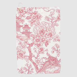 ピンクのシノワズリープリント 竜と桜 ゴルフタオル
