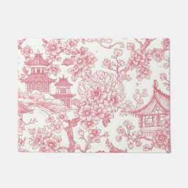 ピンクのシノワズリープリント 竜と桜 ドアマット